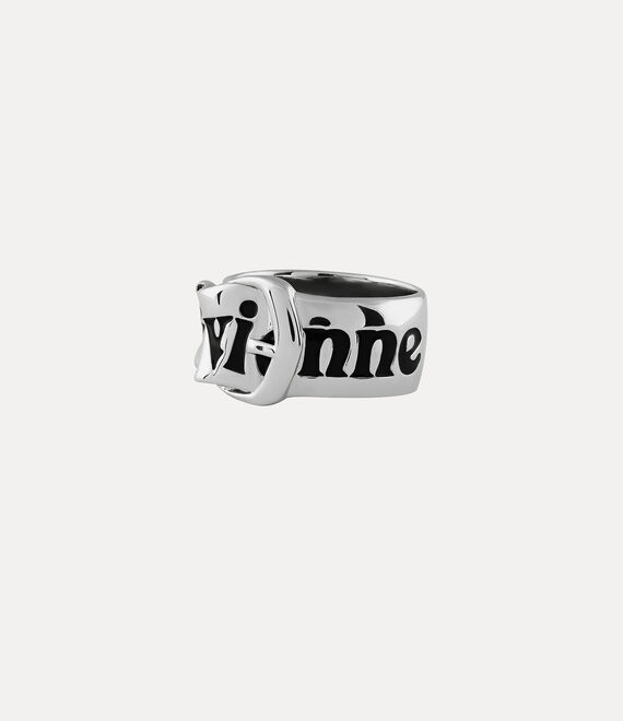 Vivienne Westwood Belt Ring in PLATINUM/BLACK Enamel